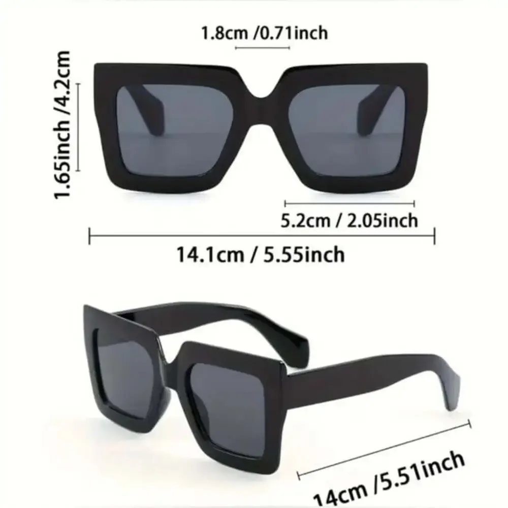 Womens Square Black Sunglasses Oversized Trendy Chic Style vintage